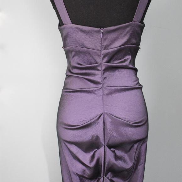 Floor Length Gray Shimmer Deep V & Fishtail Dress - Picture 4 of 5